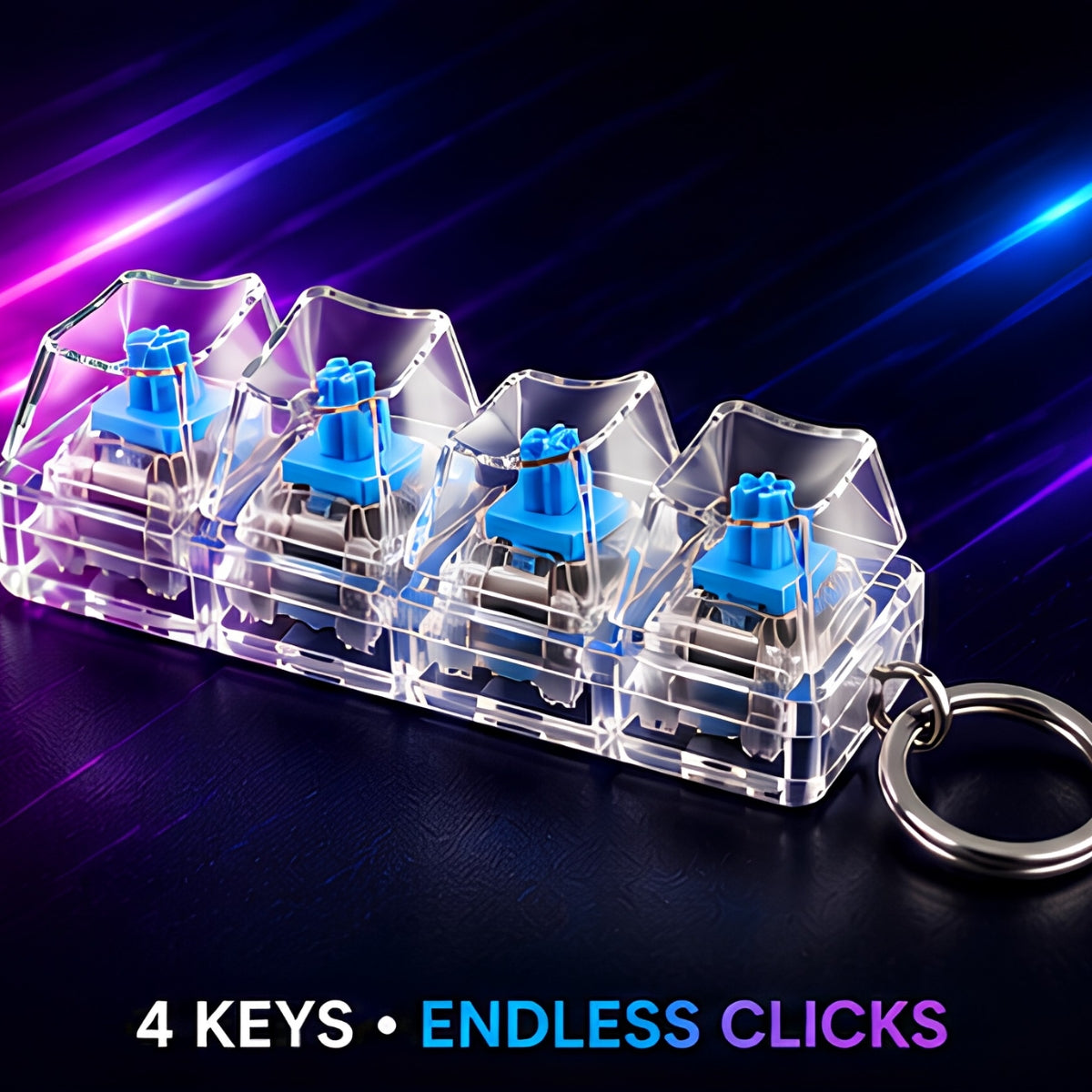 LED Keyboard Fidget Toy – 4-Key Clicky Fidget Keychain