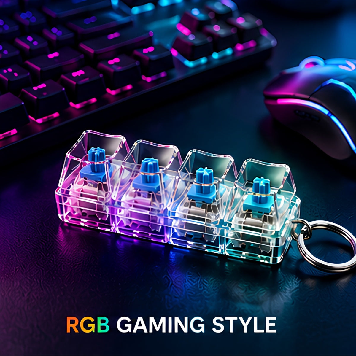 LED Keyboard Fidget Toy – 4-Key Clicky Fidget Keychain
