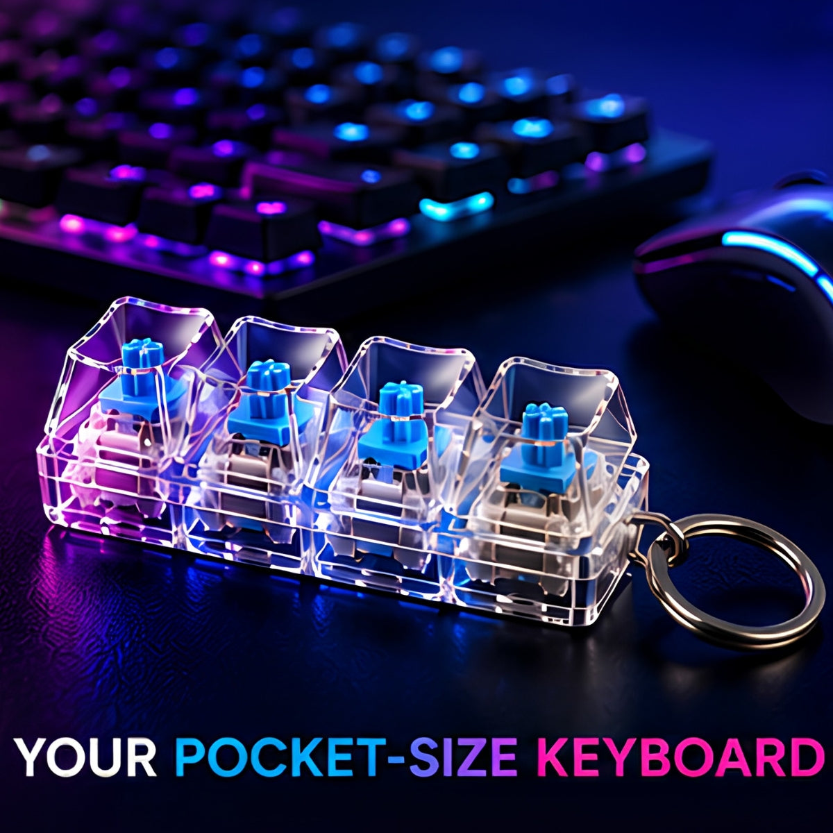 LED Keyboard Fidget Toy – 4-Key Clicky Fidget Keychain