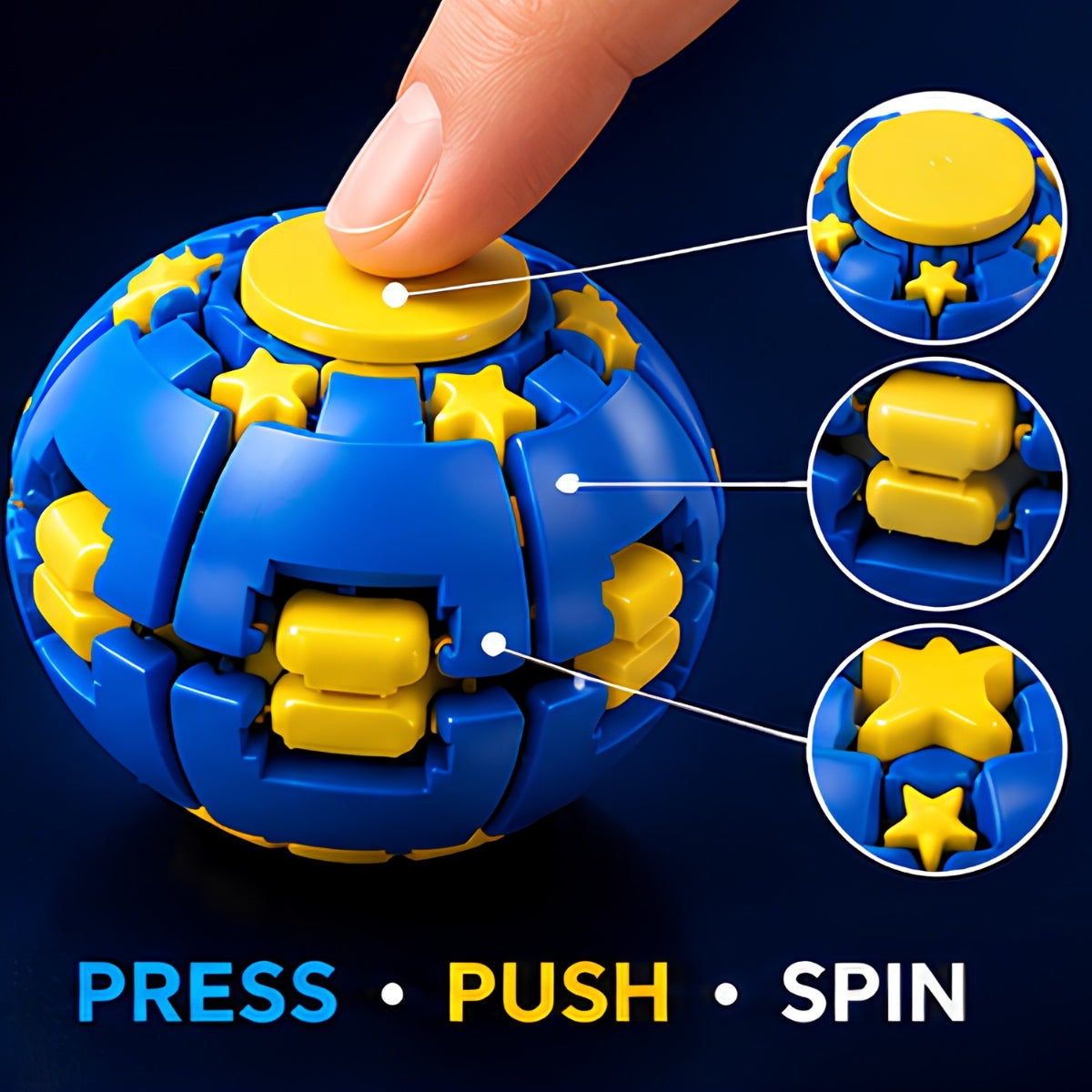 Push to Spin Fidget Ball, Press & Auto Rotate Pocket Toy Dual Form Freely Switchable, Pocket Portable Fidget Spinner for Anxiety Relief and Tactile Focus, for Office, Study & Travel