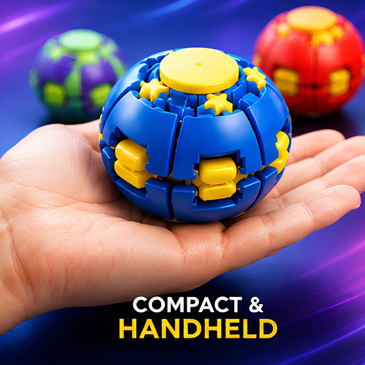 Push to Spin Fidget Ball, Press & Auto Rotate Pocket Toy Dual Form Freely Switchable, Pocket Portable Fidget Spinner for Anxiety Relief and Tactile Focus, for Office, Study & Travel