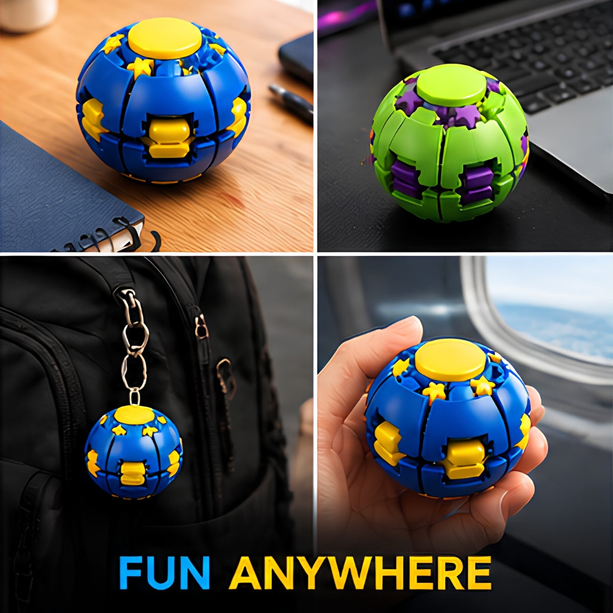 Push to Spin Fidget Ball, Press & Auto Rotate Pocket Toy Dual Form Freely Switchable, Pocket Portable Fidget Spinner for Anxiety Relief and Tactile Focus, for Office, Study & Travel
