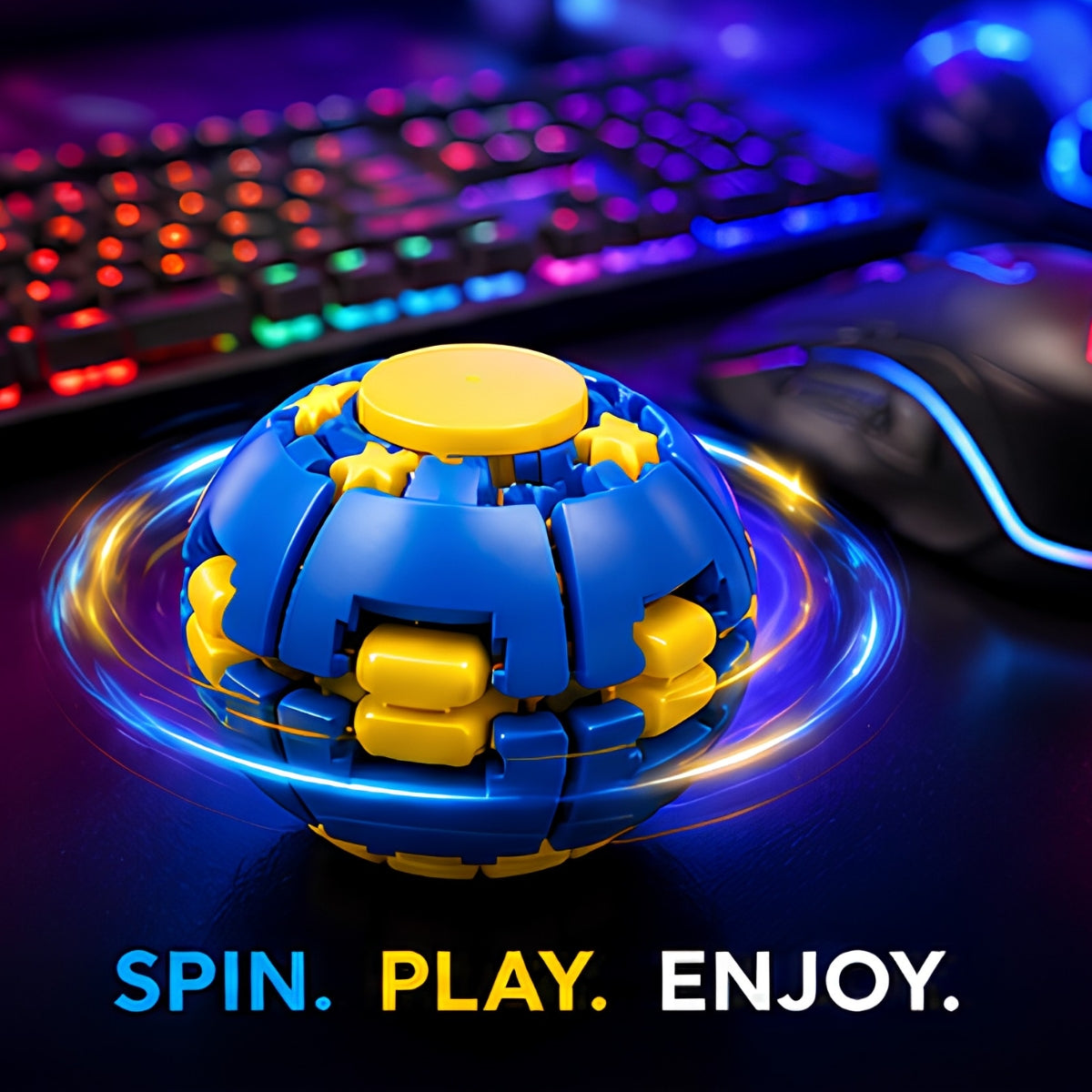 Push to Spin Fidget Ball, Press & Auto Rotate Pocket Toy Dual Form Freely Switchable, Pocket Portable Fidget Spinner for Anxiety Relief and Tactile Focus, for Office, Study & Travel